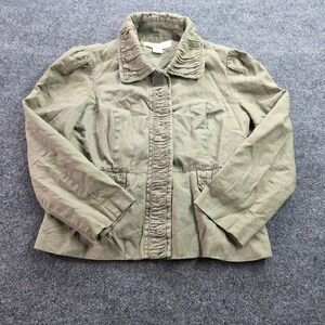 Mac & Jac Blazer Jacket Ruffle Pleated Utility Coat Medium M Olive Green Womens